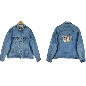 Vintage 90s Looney Tunes Embroidered Denim Jacket Bugs Bunny Tweety Sylvester